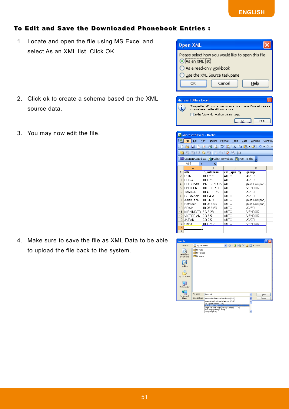 To edit and save the downloaded phonebook entries | AVer HVC130 user manual User Manual | Page 55 / 74