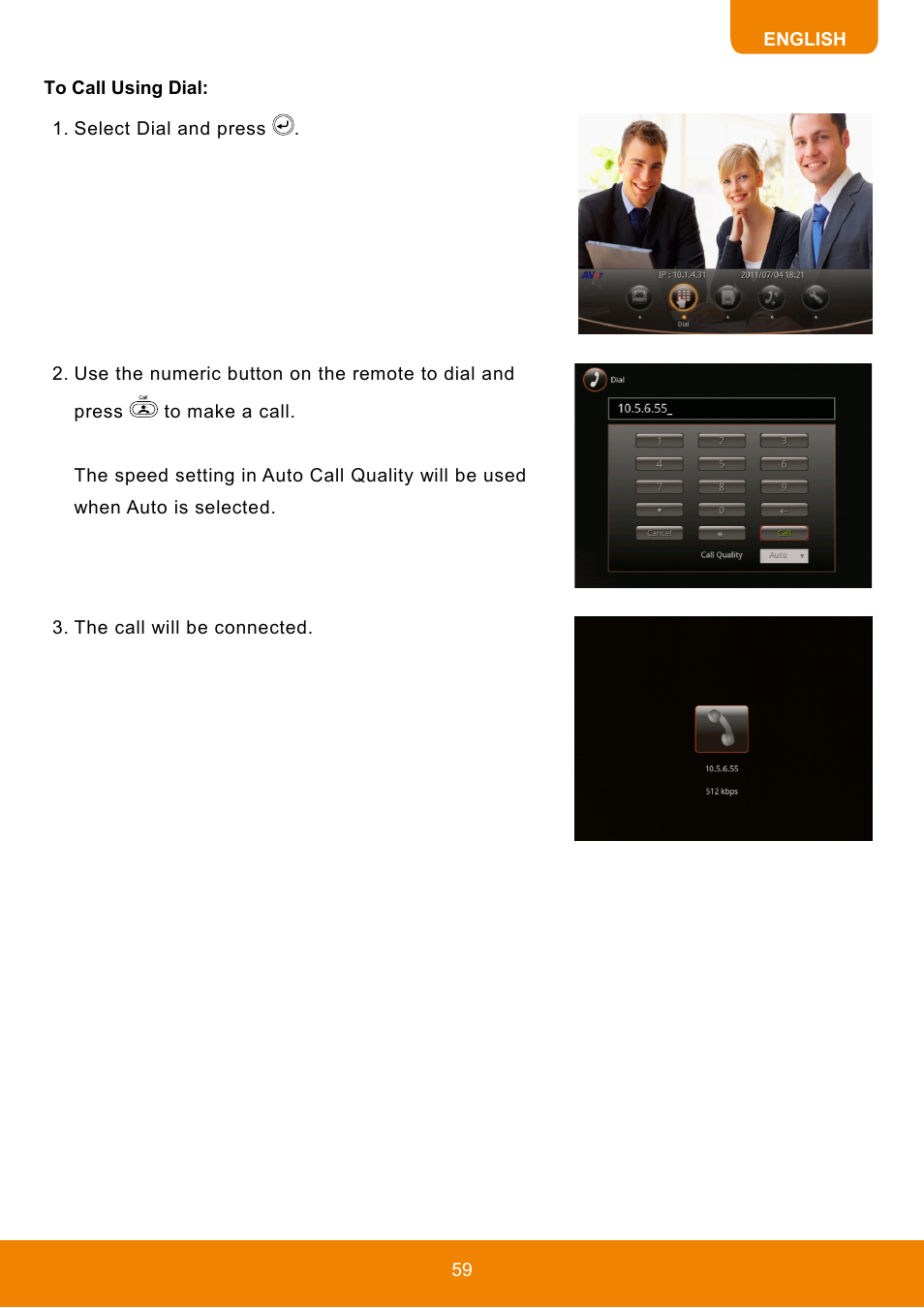 To call using dial | AVer HVC130 user manual User Manual | Page 63 / 74