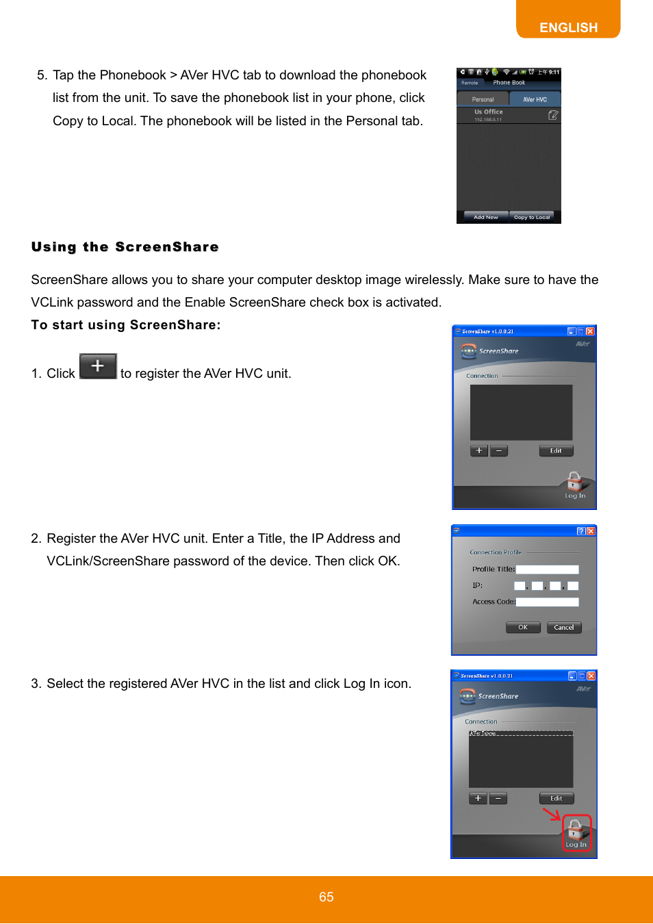 Using the screenshare, To start using screenshare | AVer HVC130 user manual User Manual | Page 69 / 74