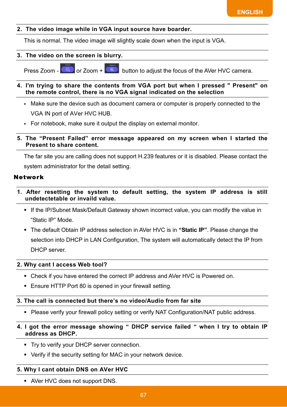 Network | AVer HVC130 user manual User Manual | Page 71 / 74