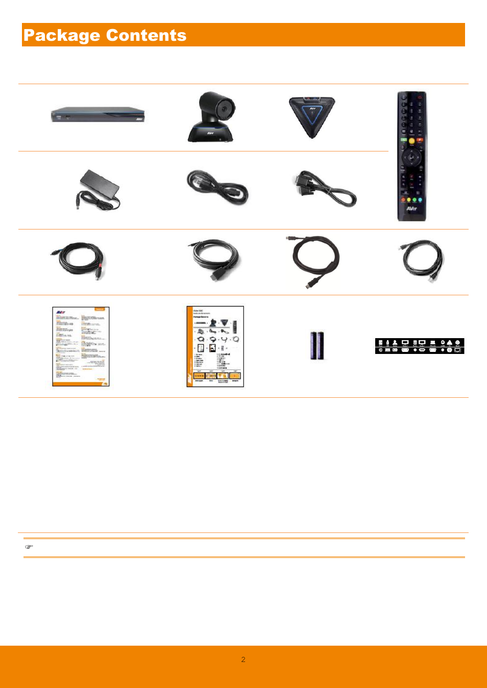 Package contents | AVer EVC130 user manual User Manual | Page 5 / 89