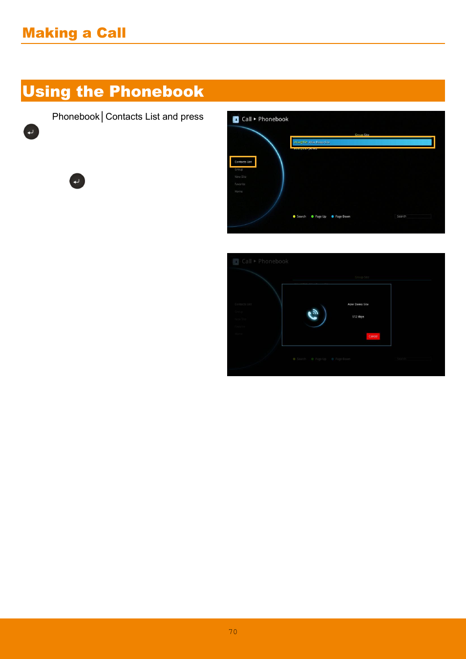 Using the phonebook, Making a call | AVer EVC130 user manual User Manual | Page 73 / 89