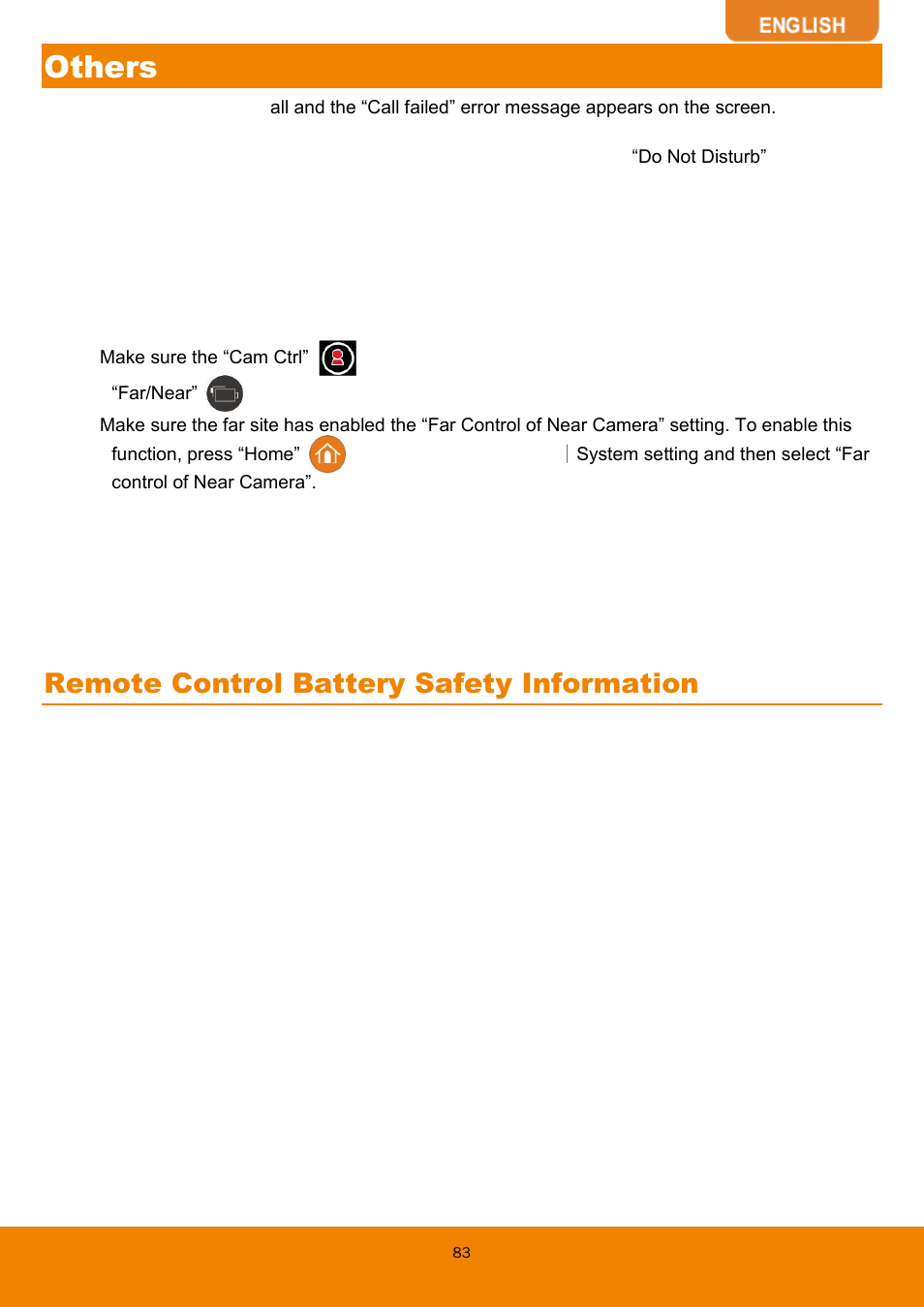 Others, Remote control battery safety information | AVer EVC130 user manual User Manual | Page 86 / 89