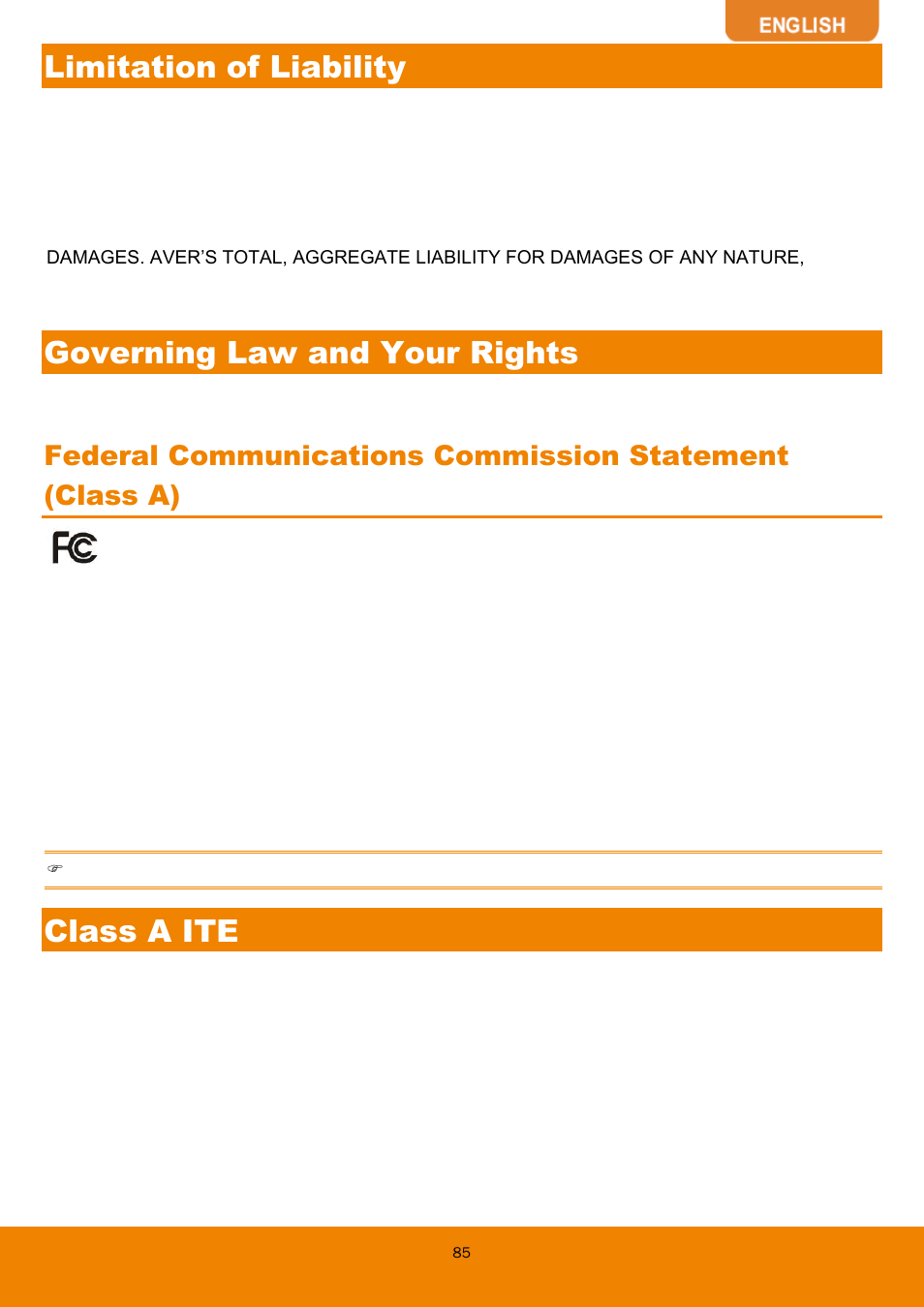 Limitation of liability, Governing law and your rights, Class a ite | AVer EVC130 user manual User Manual | Page 88 / 89