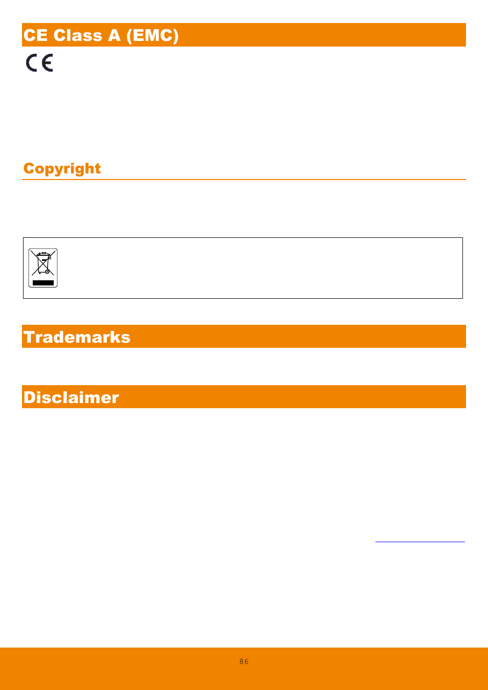 Ce class a (emc), Trademarks, Disclaimer | Copyright | AVer EVC130 user manual User Manual | Page 89 / 89