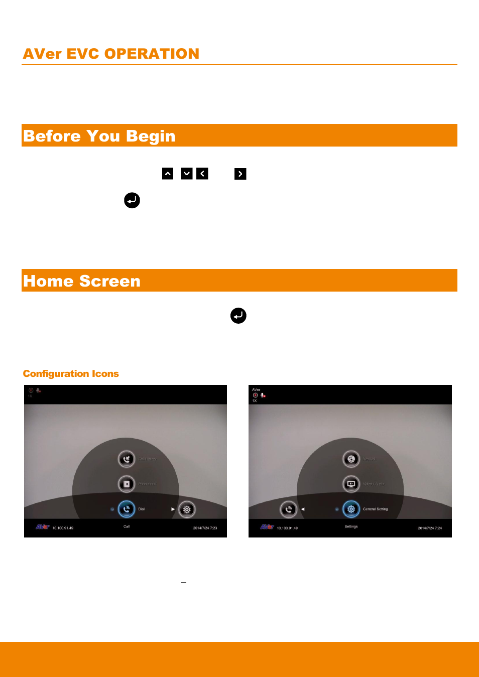 Before you begin, Home screen, Aver evc operation | AVer EVC900 User Manual | Page 26 / 93