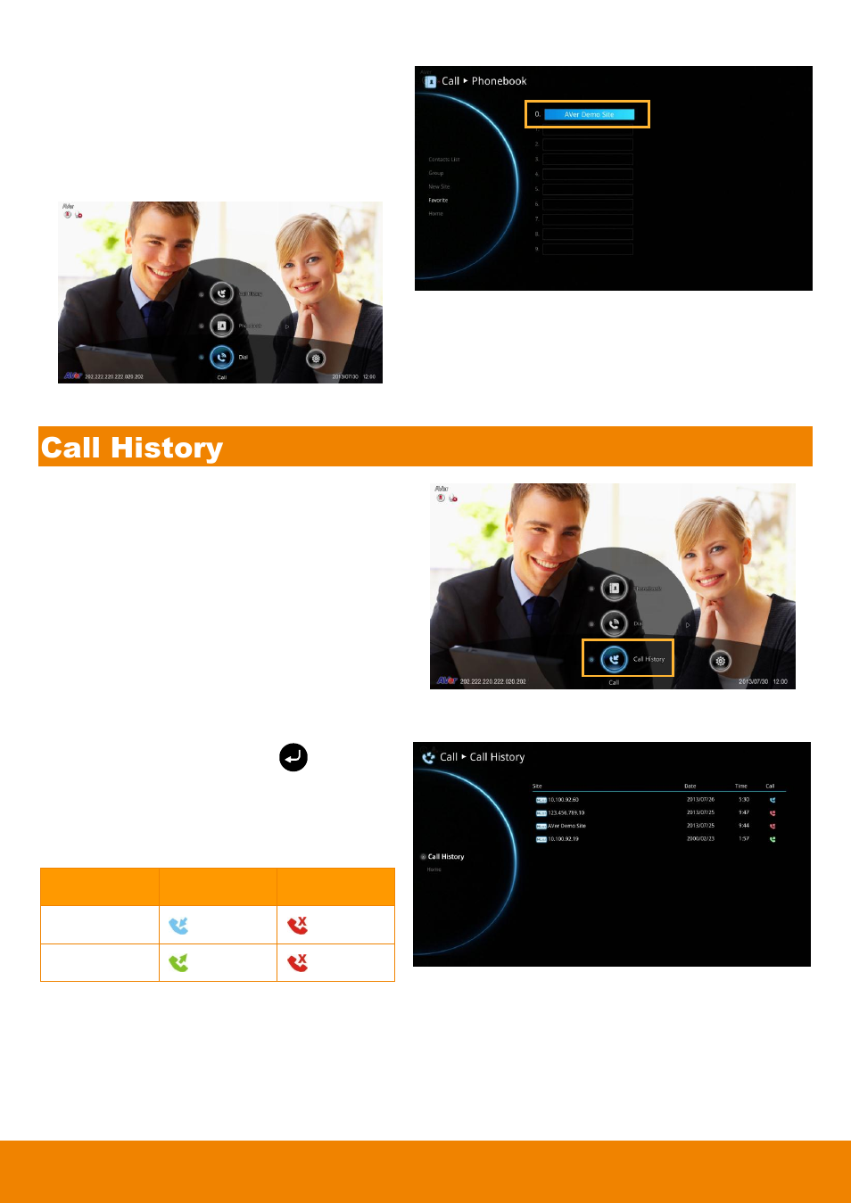 Call history | AVer EVC900 User Manual | Page 42 / 93