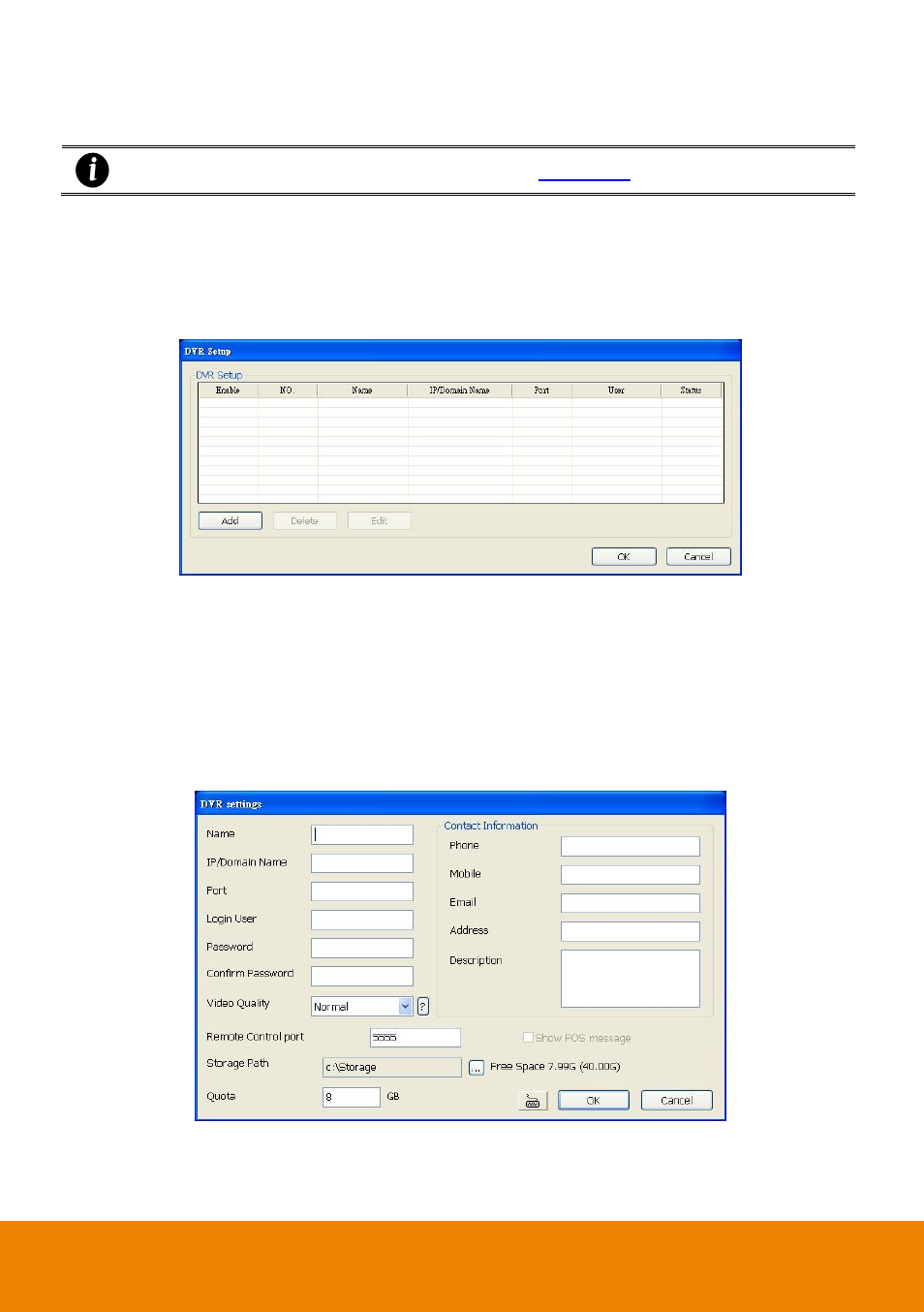 2 dvr setup, 1 to add and remove dvr server | AVer CM3000 for E5016 User Manual | Page 24 / 47