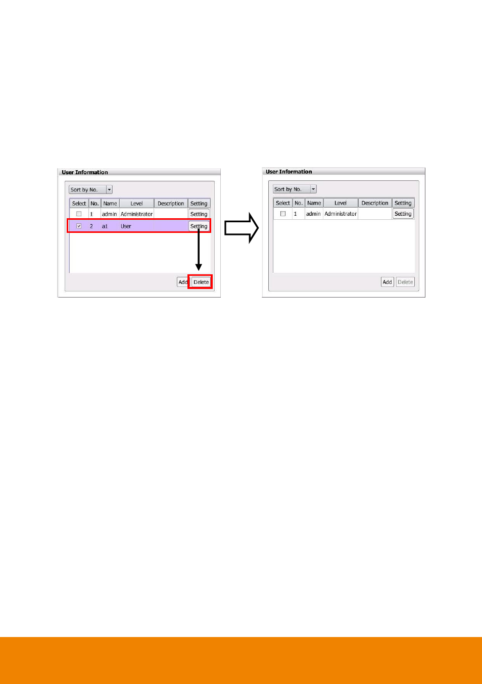 1 deleting an user account, Deleting an user account | AVer E5000 series User Manual | Page 125 / 191