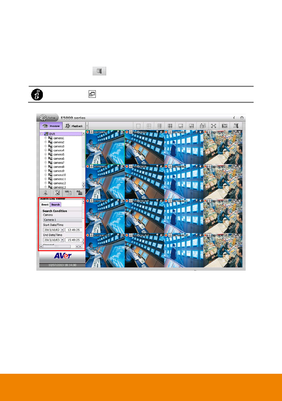 Searching alarm event logs | AVer E5000 series User Manual | Page 140 / 191