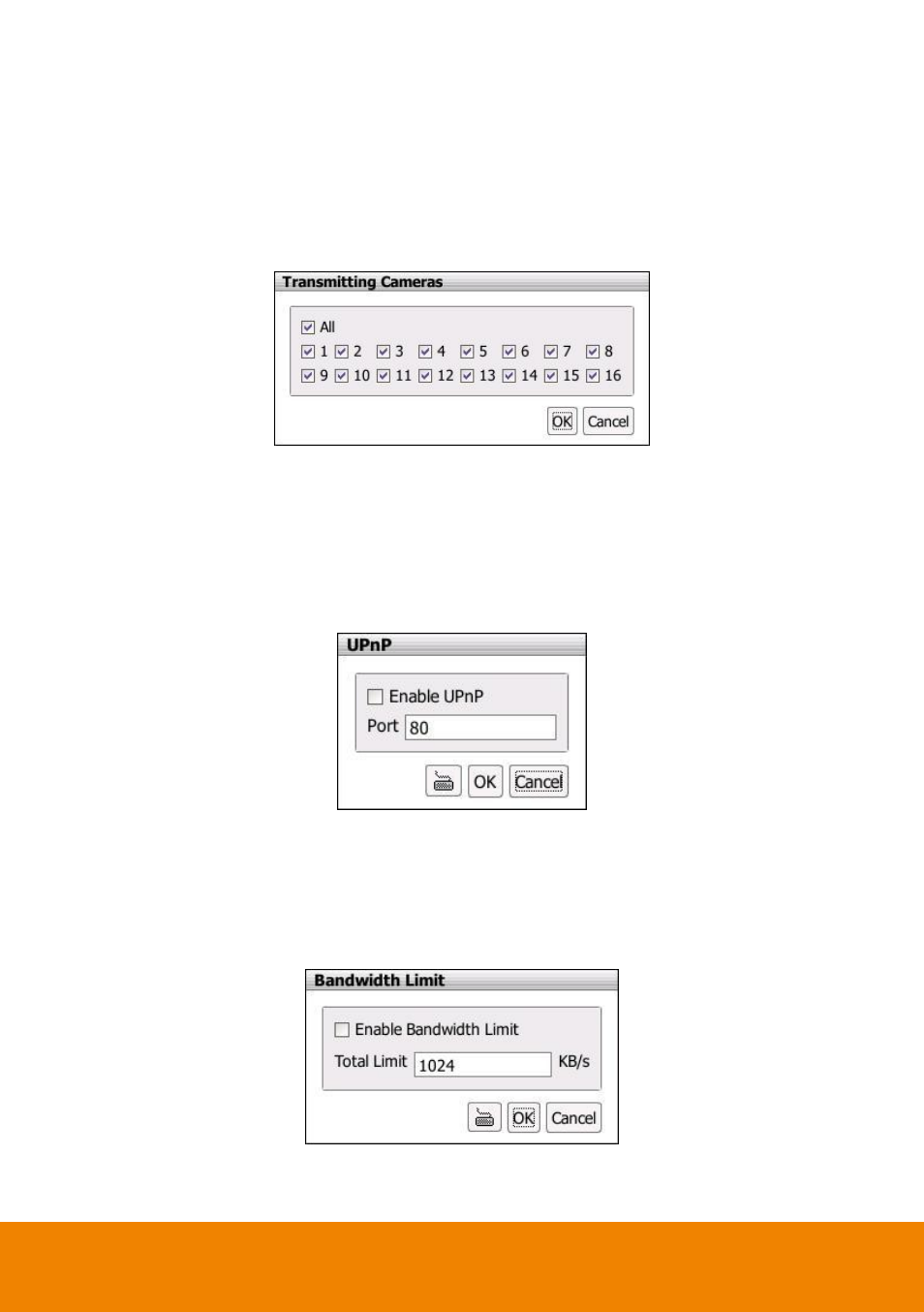 1 setup transmitting camera, 2 setup upnp, 3 setup bandwidth limit | Setup transmitting camera, Setup upnp, Setup bandwidth limit | AVer E5000 series User Manual | Page 57 / 191