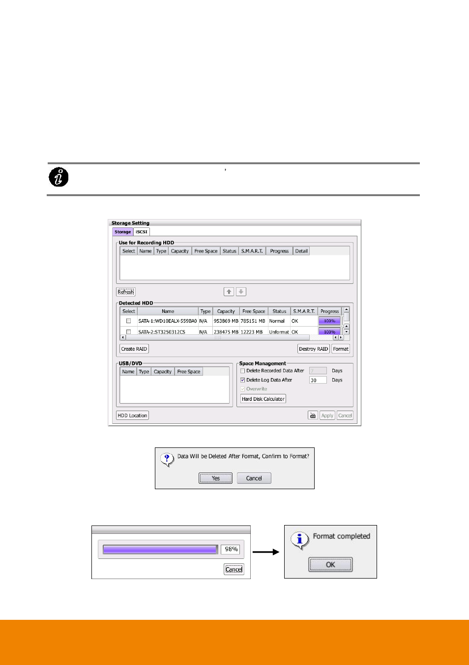 1 formatting hard disk, Formatting hard disk, Chapter 2.7.1 | AVer E5000 series User Manual | Page 60 / 191