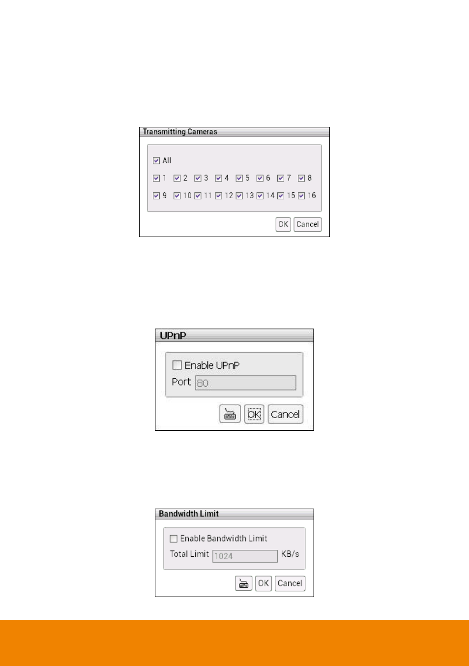 Setup the transmitting camera, Setup the upnp, Setup the bandwidth limit | AVer CM5000 User Manual | Page 104 / 157