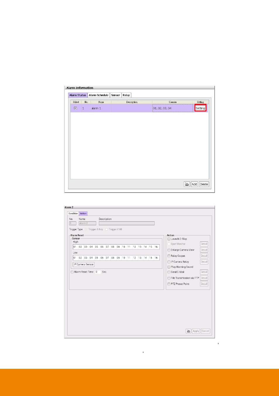 Setup the alarm action | AVer CM5000 User Manual | Page 144 / 157