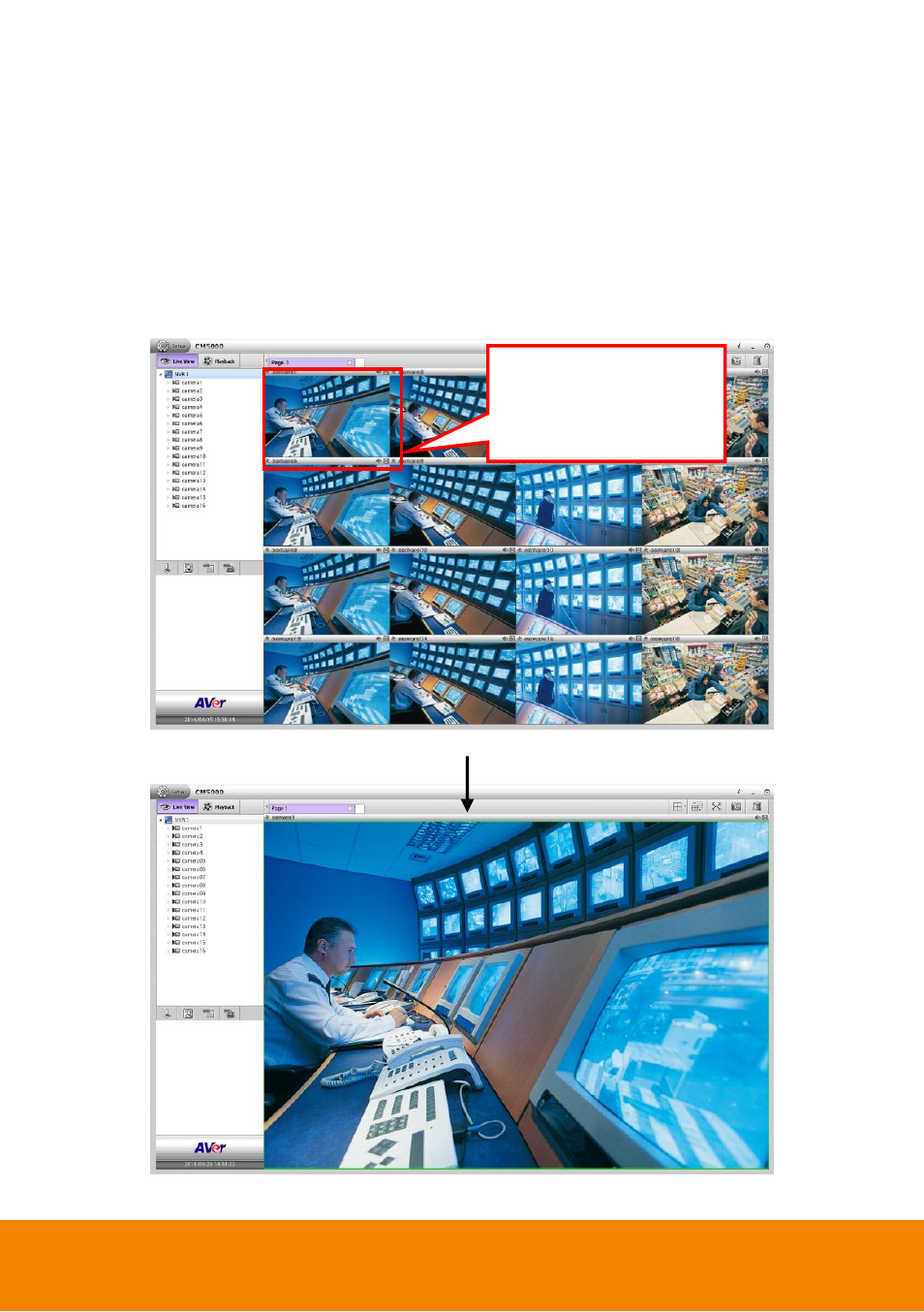 11 switch multiple screen to single screen display, Switch multiple screen to single screen display | AVer CM5000 User Manual | Page 28 / 157