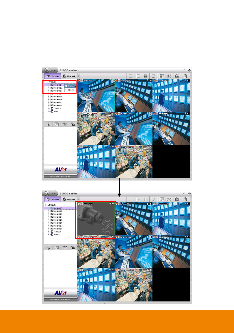 3 enable/disable the camera channel, Enable/disable the camera channel | AVer E1008H User Manual | Page 140 / 180