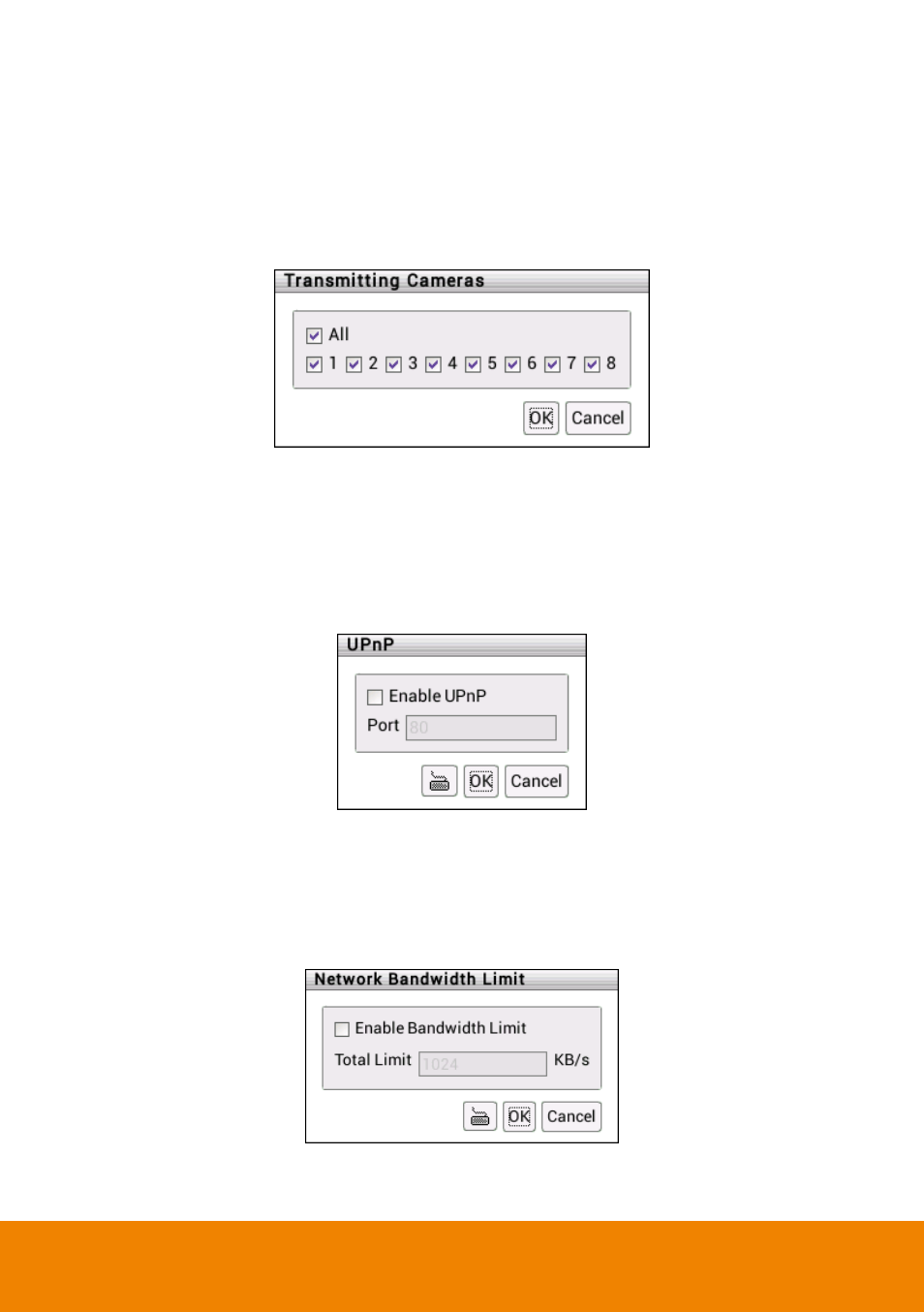 1 setup the transmitting camera, 2 setup the upnp, 3 setup the bandwidth limit | Setup the transmitting camera, Setup the upnp, Setup the bandwidth limit | AVer E1008H User Manual | Page 54 / 180