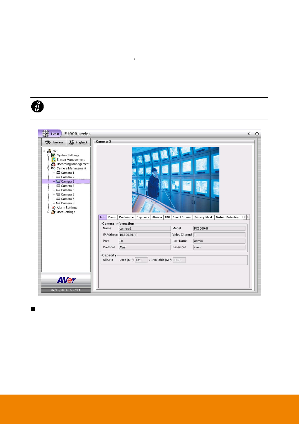 3 camera detail configuration, Info, Camera detail configuration | AVer E1008H User Manual | Page 69 / 180