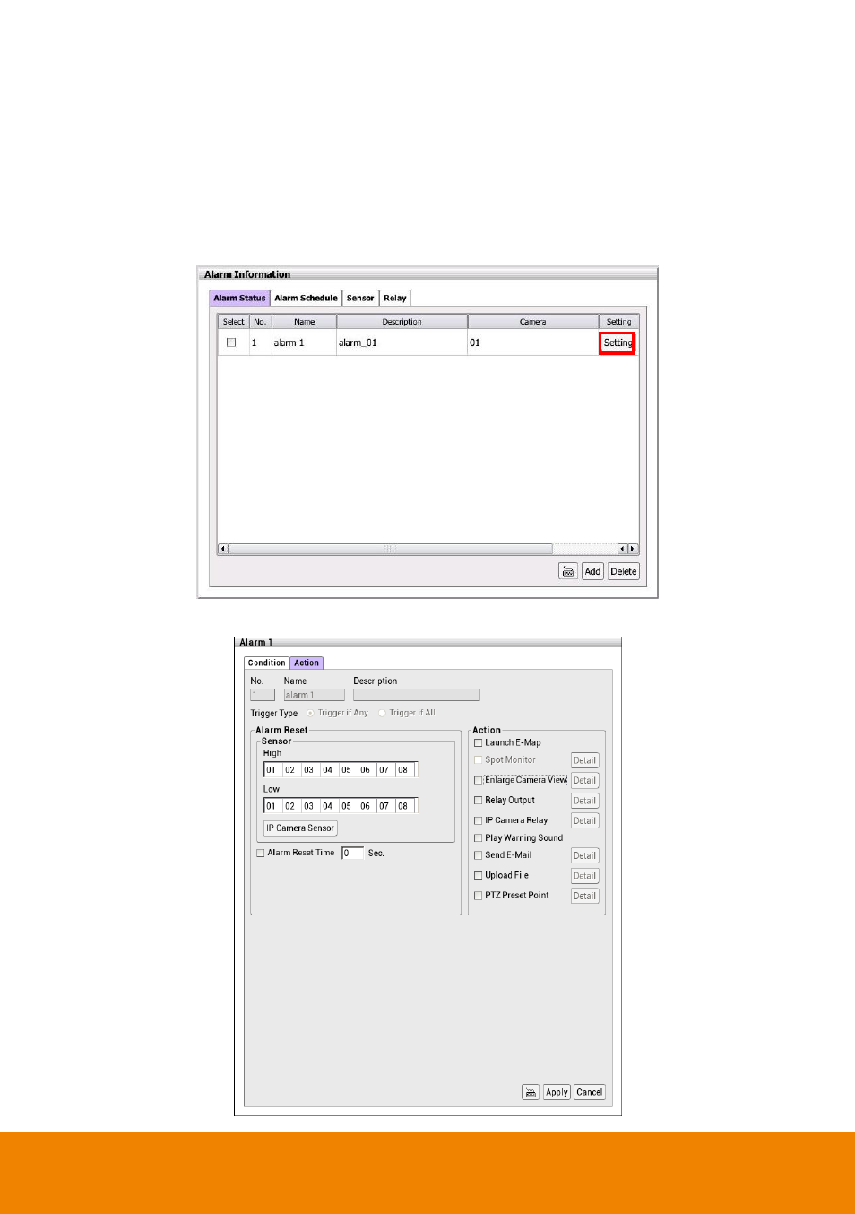 2 setting alarm action, Chapter 2.11.2, Chapter | AVer P5000 series User Manual | Page 108 / 177