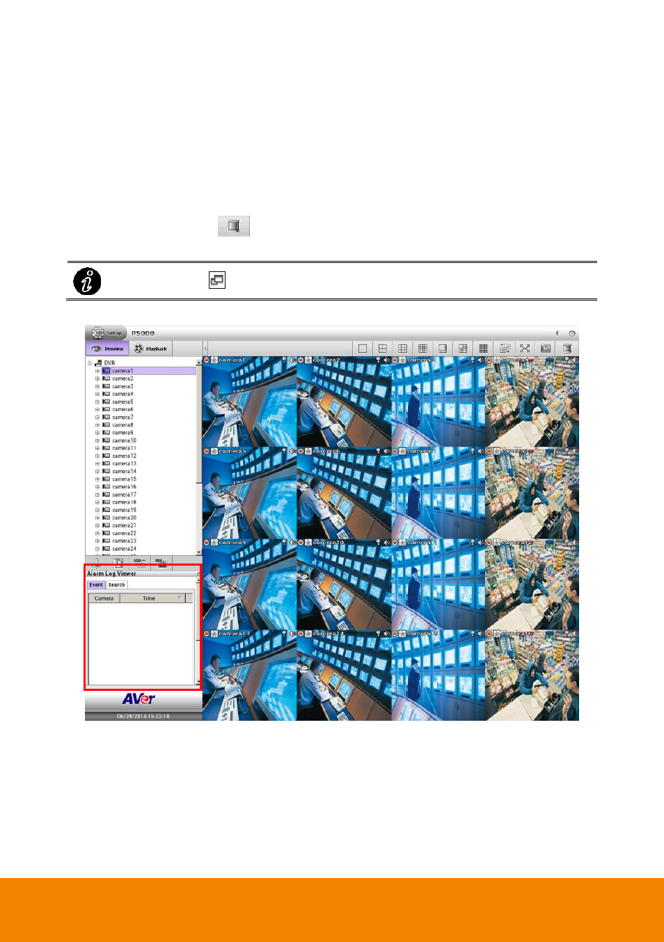 2 using the alarm log viewer, Viewing alarm event, Chapter 2.17.2 | AVer P5000 series User Manual | Page 130 / 177