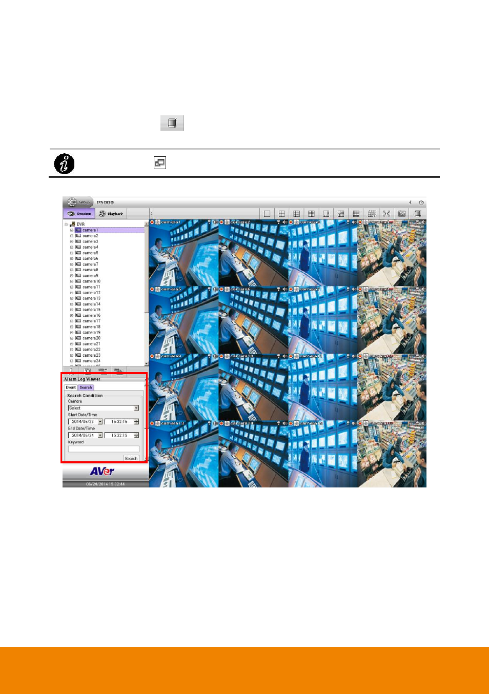 Searching alarm event logs | AVer P5000 series User Manual | Page 132 / 177