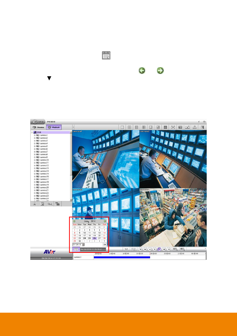 2 playback the specific date/time period, Playback the specific date/time period | AVer P5000 series User Manual | Page 150 / 177