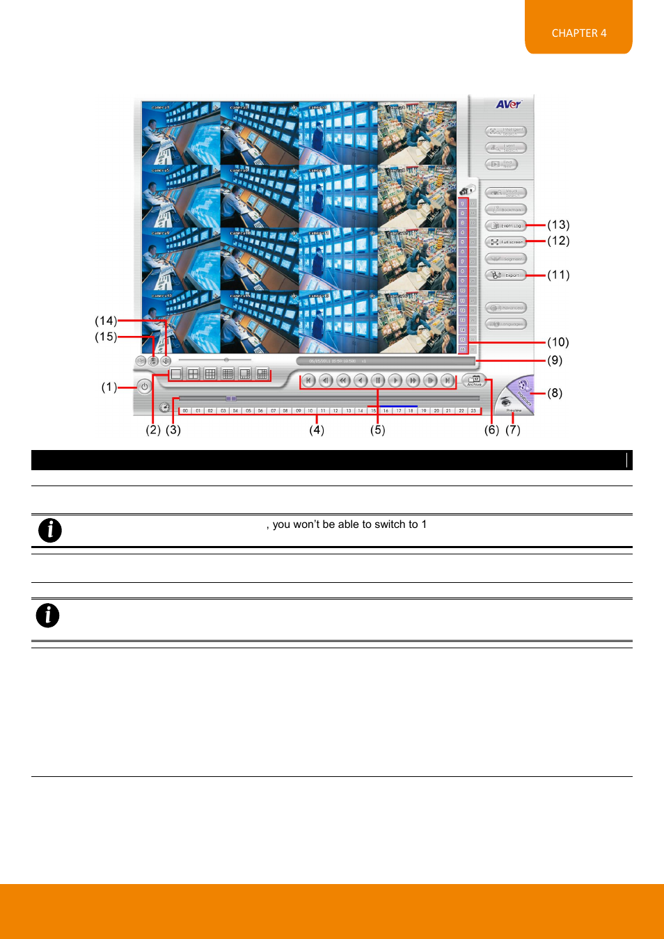 Familiarizing the buttons in realtime playback, 2 familiarizing the buttons in realtime playback | AVer EH11116H-4 series user manual User Manual | Page 147 / 159