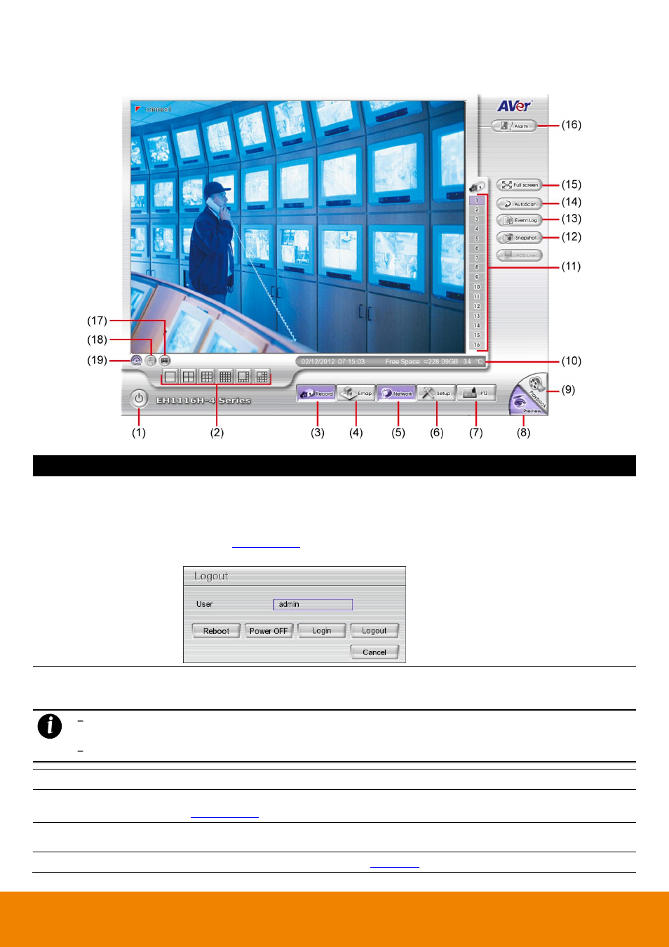 Familiarizing the buttons in preview mode, 2 familiarizing the buttons in preview mode | AVer EH11116H-4 series user manual User Manual | Page 46 / 159
