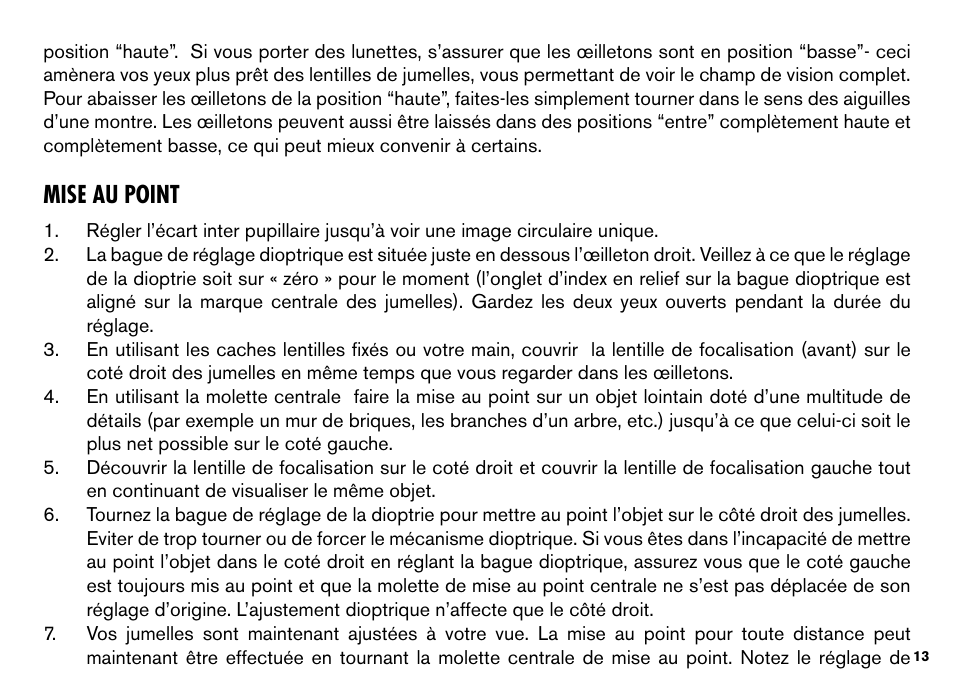 Mise au point | Bushnell TROPHY XLT User Manual | Page 13 / 36