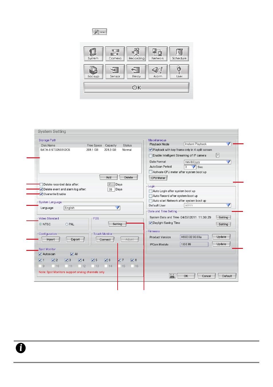 Chapter 3, Customizing the dvr system, System setup | Chapter 3 customizing the dvr system, 1 system setup | AVer EH1116H-4 Nano user manual User Manual | Page 40 / 125