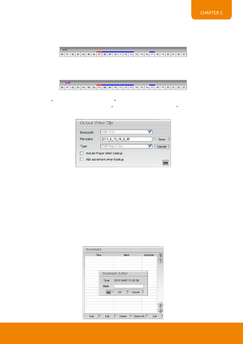 2 to bookmark a video section, Chapter 2.3.1, Chapter 2.3.2 | AVer EH6216H+ user manual User Manual | Page 55 / 157