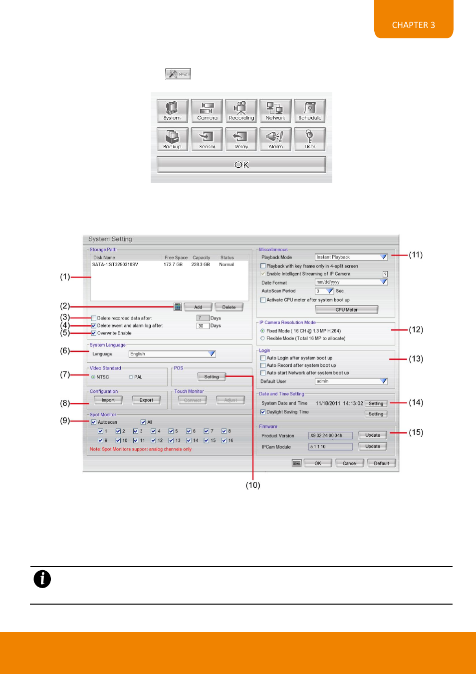 Chapter 3, Customizing the dvr system, System setup | Chapter 3 customizing the dvr system, 1 system setup | AVer EH6216H+ user manual User Manual | Page 59 / 157