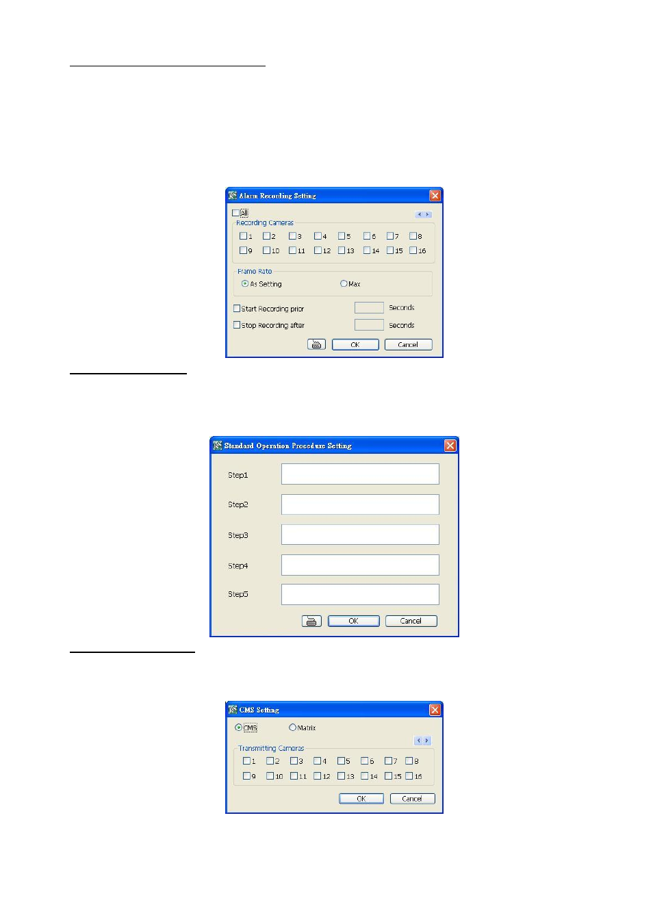 To setup alarm, Recording, To setup alarm sop | Setup cms setting | AVer SA series User Manual | Page 208 / 270