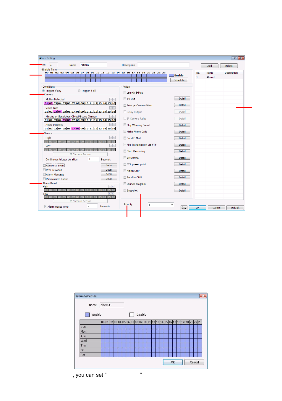 Larm, Etting, 9 alarm setting | AVer NXU8000 User Manual | Page 173 / 277