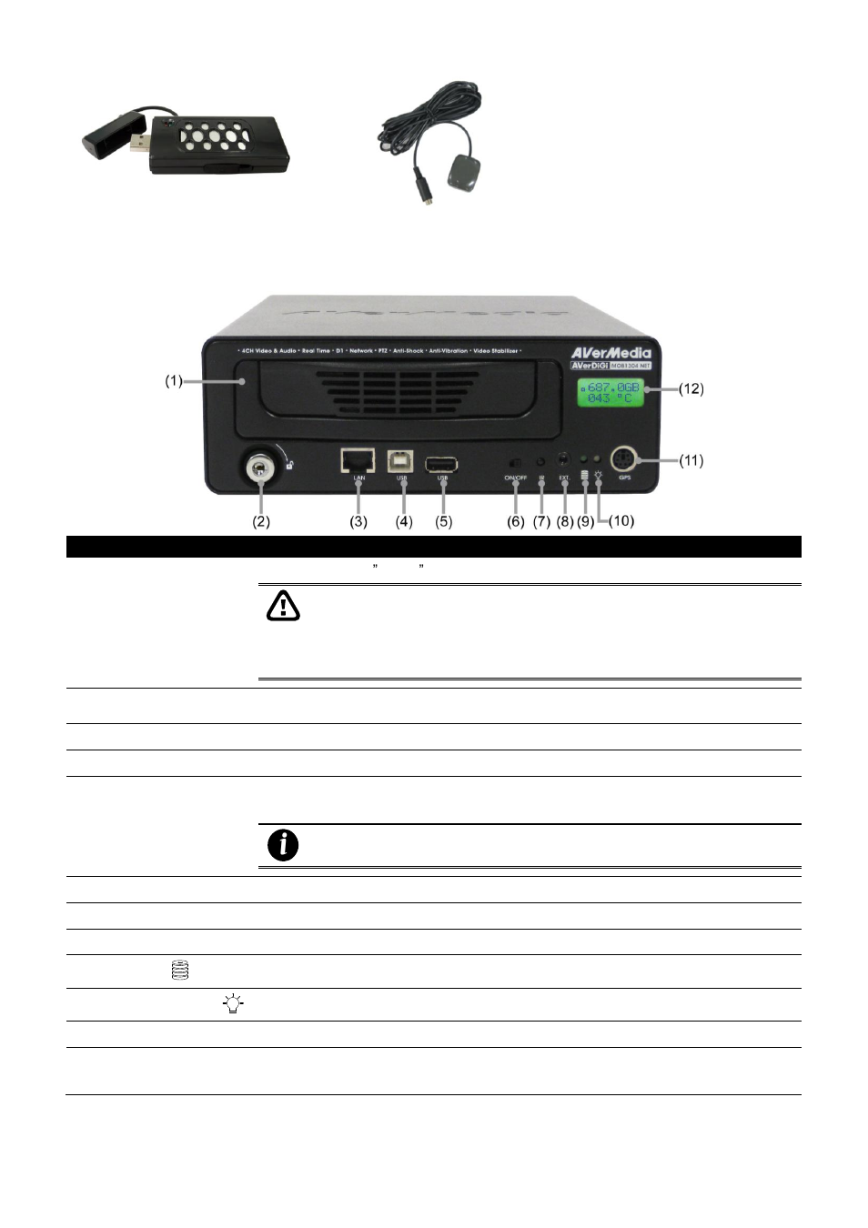 1 optional accessories, 2 front panel, Optional accessories | Front panel | AVer MOB1304-NET User Manual | Page 8 / 104