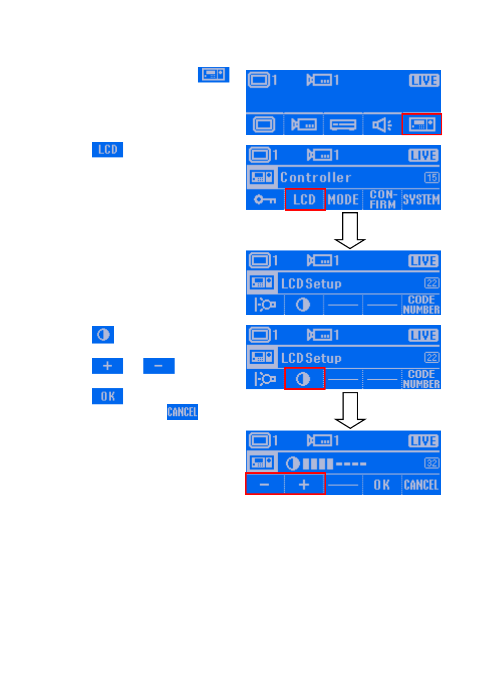 Adjusting the contrast of lcd screen | AVer System Contrll Pro User Manual (NV version) User Manual | Page 59 / 88