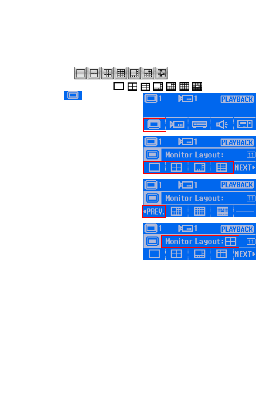 Functions in playback mode, Select a monitor layout | AVer System Contrll Pro User Manual (NV version) User Manual | Page 63 / 88