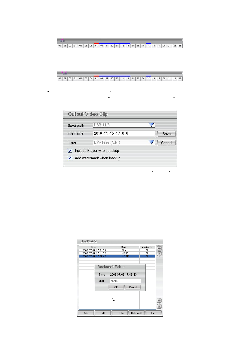 To cut and save the portion of the recorded video, To bookmark a video section, Chapter 2.3.1 | Chapter 2.3.2 | AVer EXR5016_series user manual User Manual | Page 51 / 186