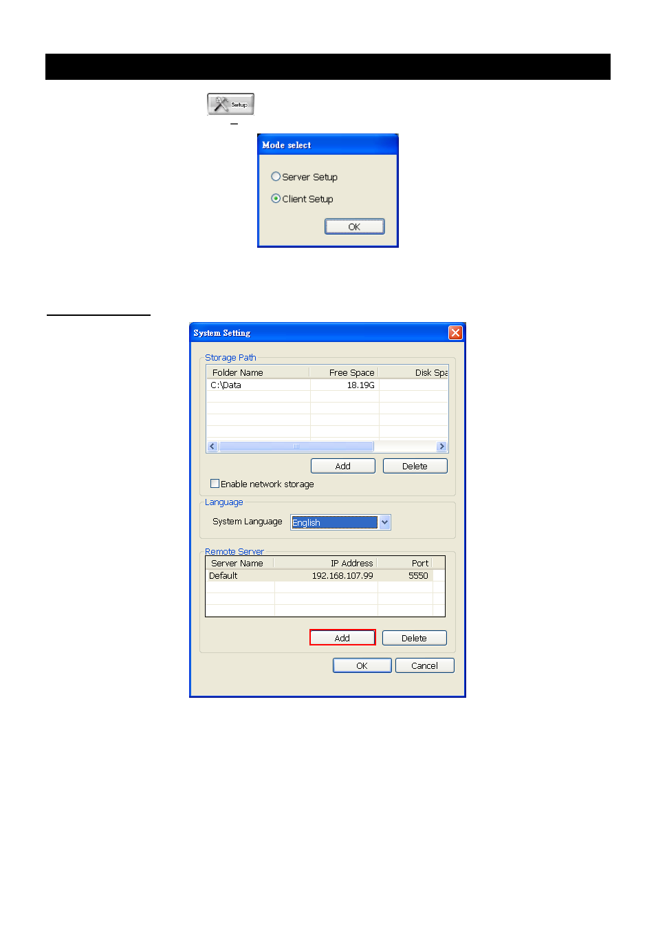 Customizing the dvr system, Client setup mode, Chapter 3 | Chapter 3 customizing the dvr system, 1 client setup mode | AVer MXR6008 User Manual | Page 41 / 149