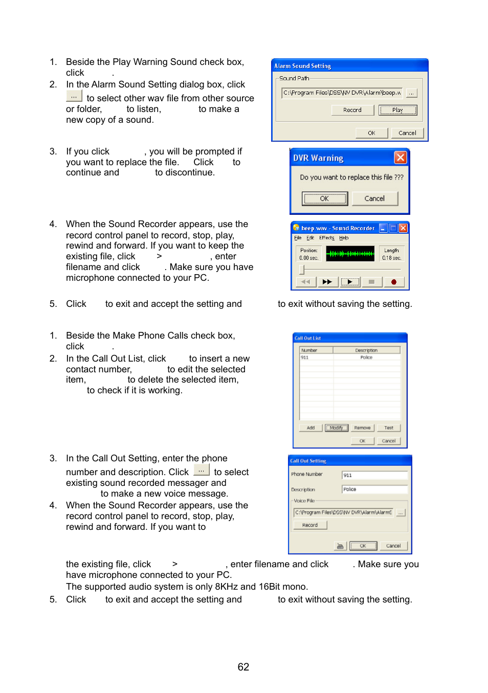 2 to setup the alarm sound setting, 3 to setup call out list, To setup the alarm sound setting | To setup call out list, Chapter 5.9.3, See also, Chapter 5.9.4 | AVer NX8000 User Manual | Page 69 / 116