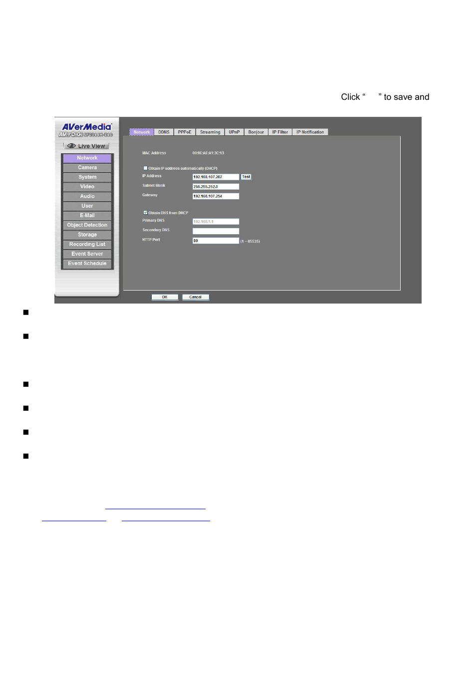 Network: configure network settings, Network | AVer SF0311H-Z10 IP Cam User Manual | Page 31 / 82