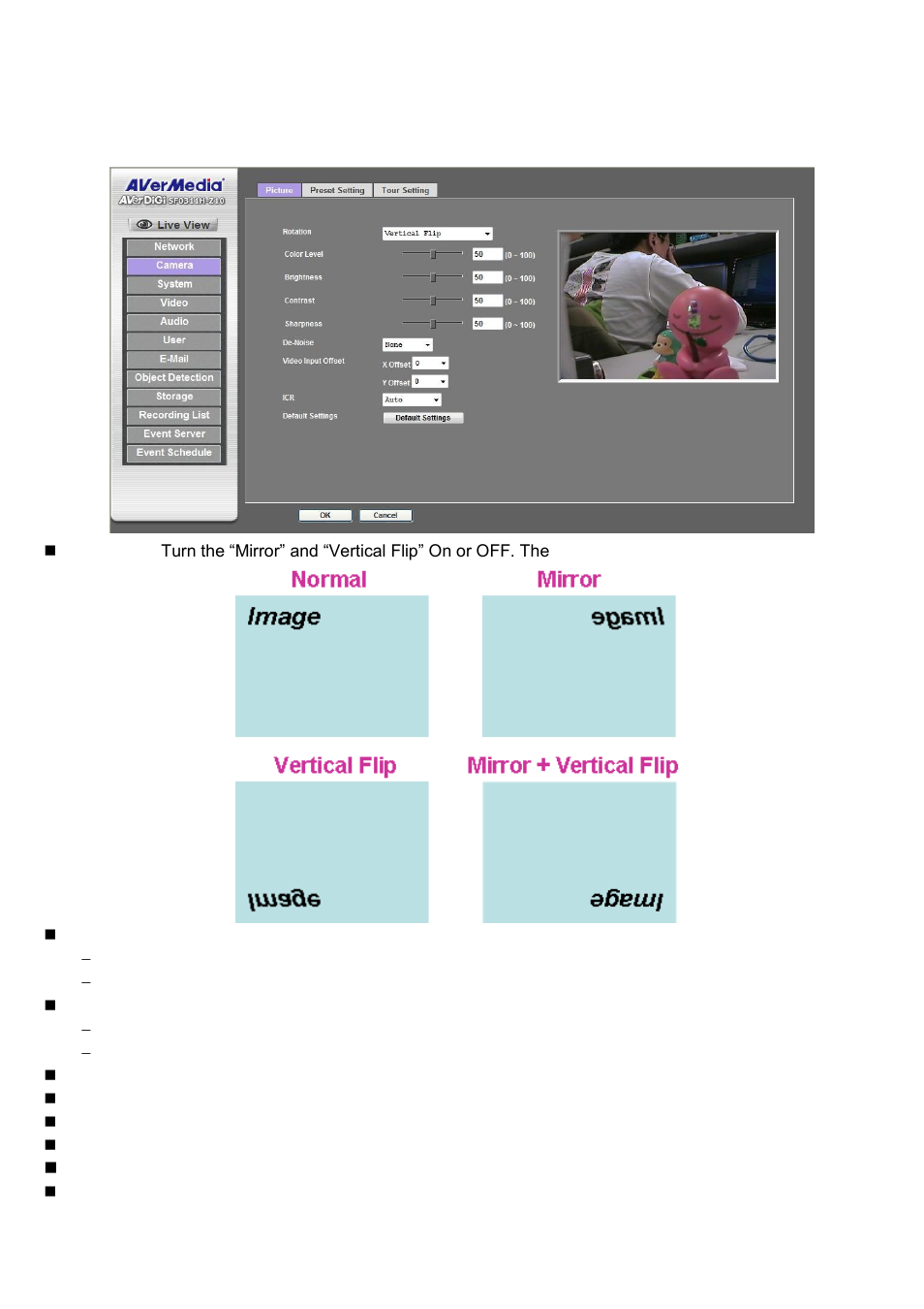 Camera: adjust camera parameters, Picture | AVer SF0311H-Z10 IP Cam User Manual | Page 40 / 82