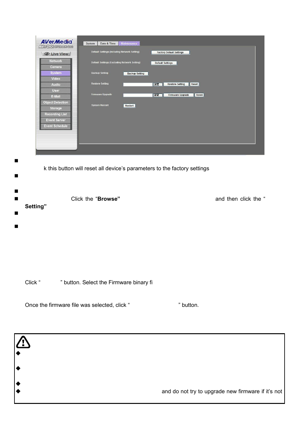 Maintenance, Warning | AVer SF0311H-Z10 IP Cam User Manual | Page 45 / 82