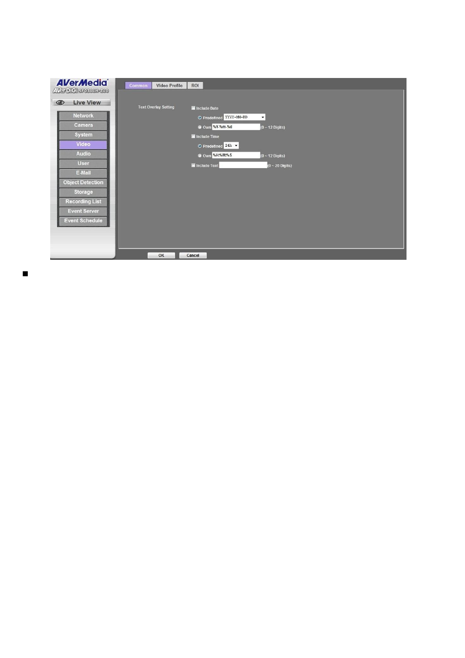 Video: configure profile, Common | AVer SF0311H-Z10 IP Cam User Manual | Page 46 / 82