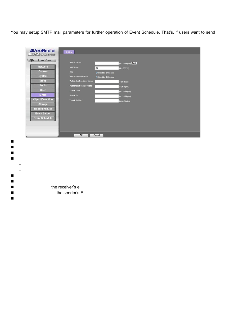 E-mail: setup e-mail configuration | AVer SF0311H-Z10 IP Cam User Manual | Page 51 / 82