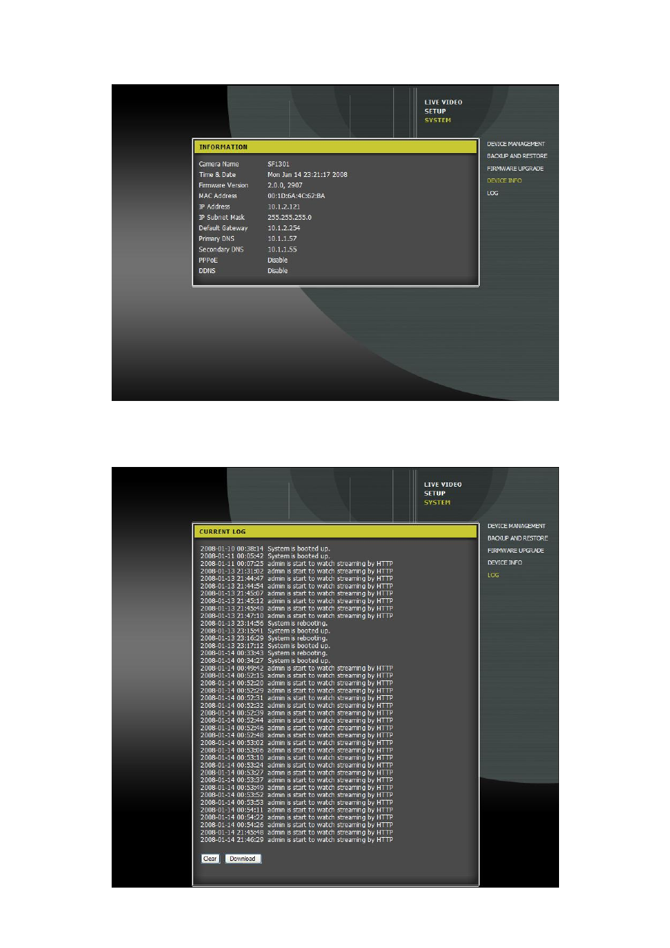 4 device information, 5 camera log | AVer SF1031W User Manual | Page 48 / 68