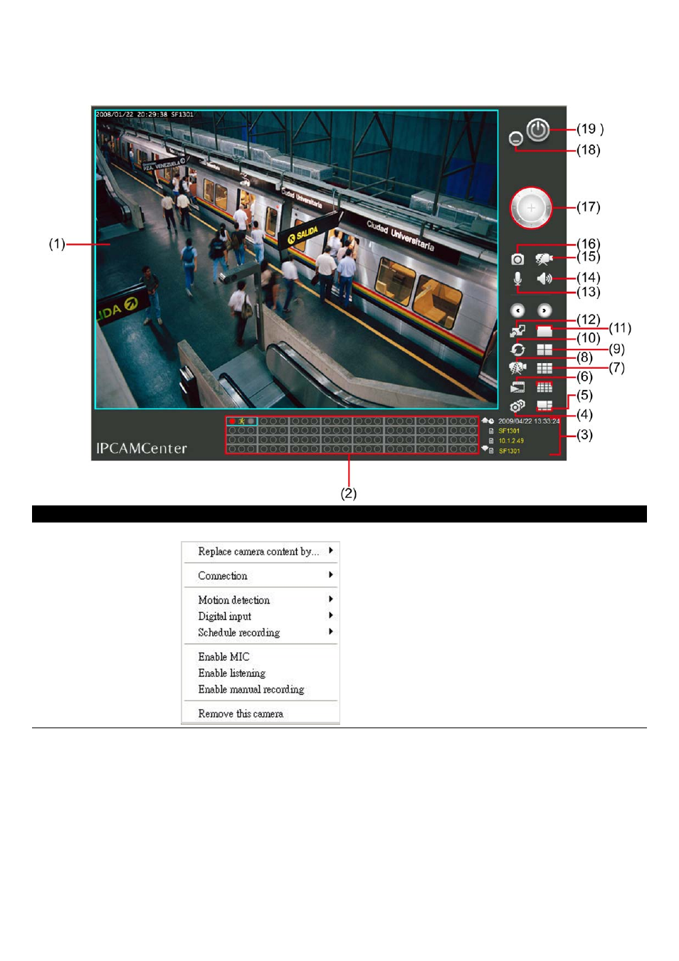 2 familiarizing the buttons in the ipcamcenter | AVer SF1031W User Manual | Page 53 / 68