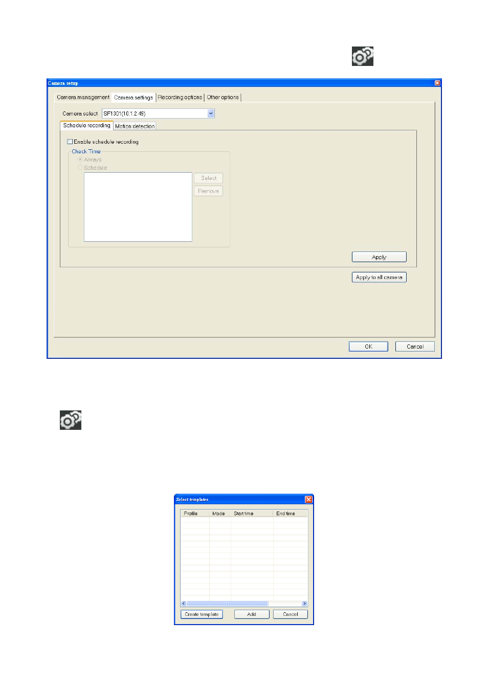 2 camera setting, 1 setup the schedule recording | AVer SF1031W User Manual | Page 57 / 68