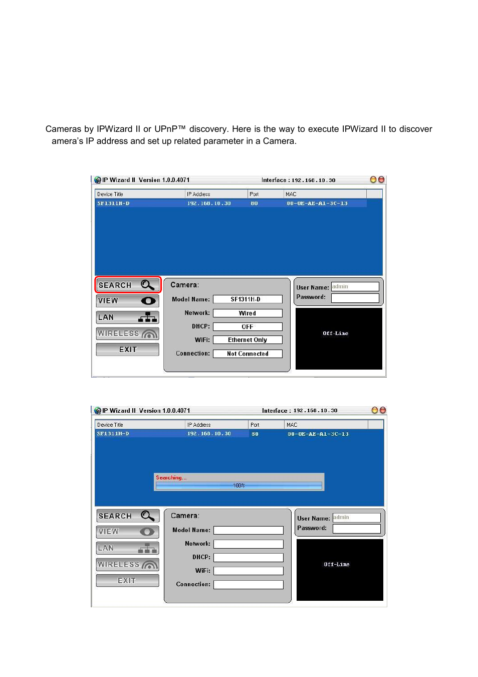 Preparation, Search and set up by ip wizard ii, Search | AVer SF1311H-D User Manual | Page 11 / 76