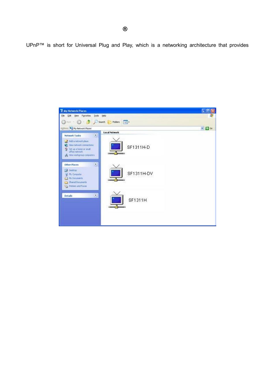 Using upnp of windows, Xp or vista | AVer SF1311H-D User Manual | Page 14 / 76